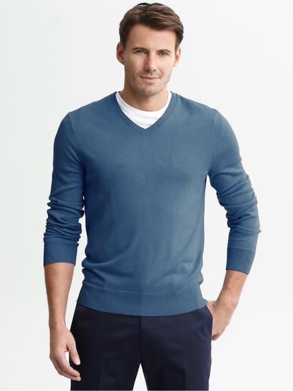Banana Republic Men’s Silk Cashmere V-Neck Sweater Slate Blue L